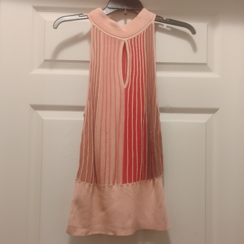 Ribbed Knit Tank Top Coral Pink Womens M Sleeveless Fitted Summer Basic Y2K
